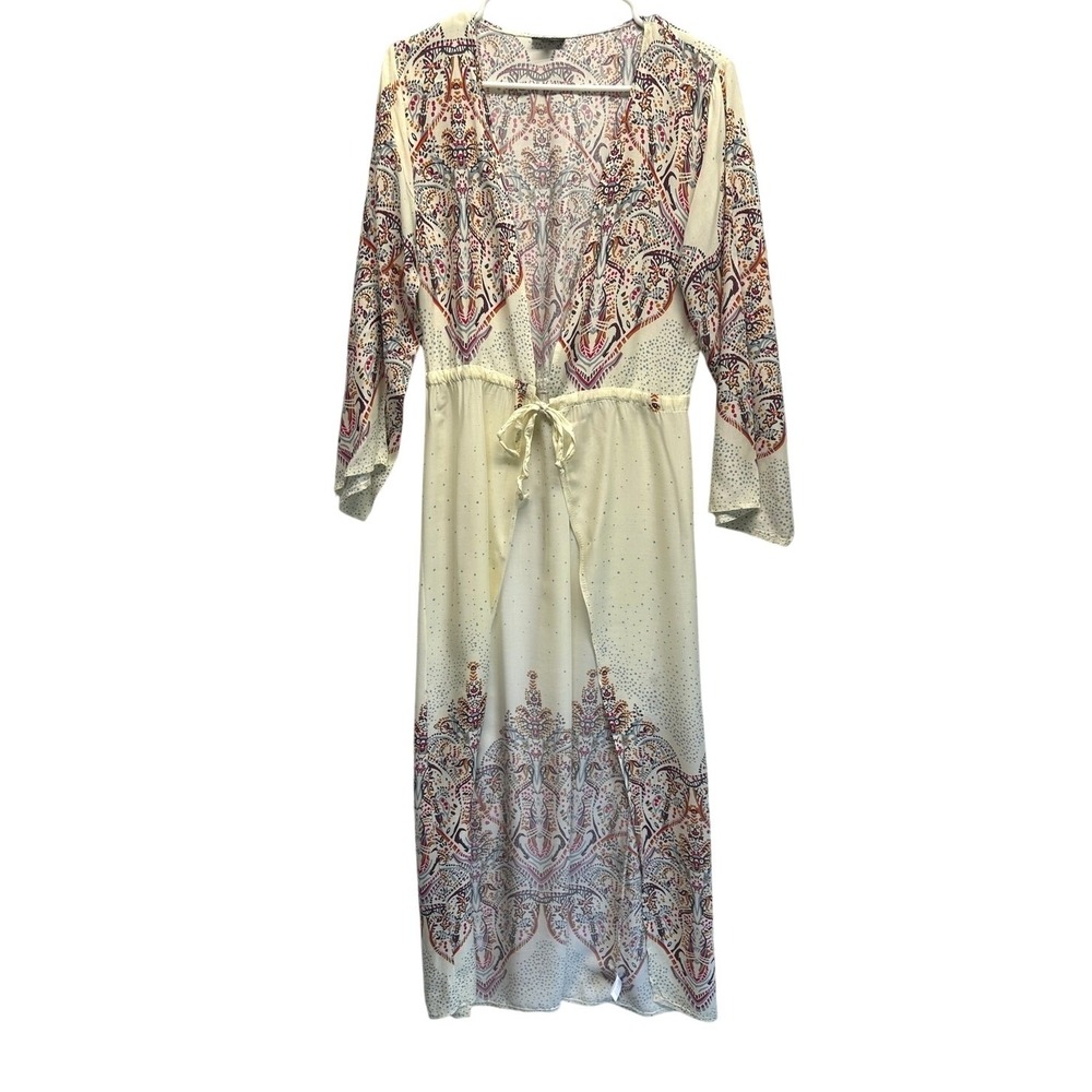 Coco‎ + Carmen Cream Paisley Boho Longline Kimono Duster Cardigan SM